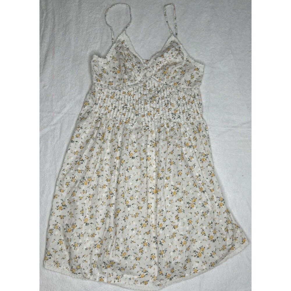 Rachel Ashwell Floral Camisole Dress Lace Trim Sleeveless Yellow White Dainty